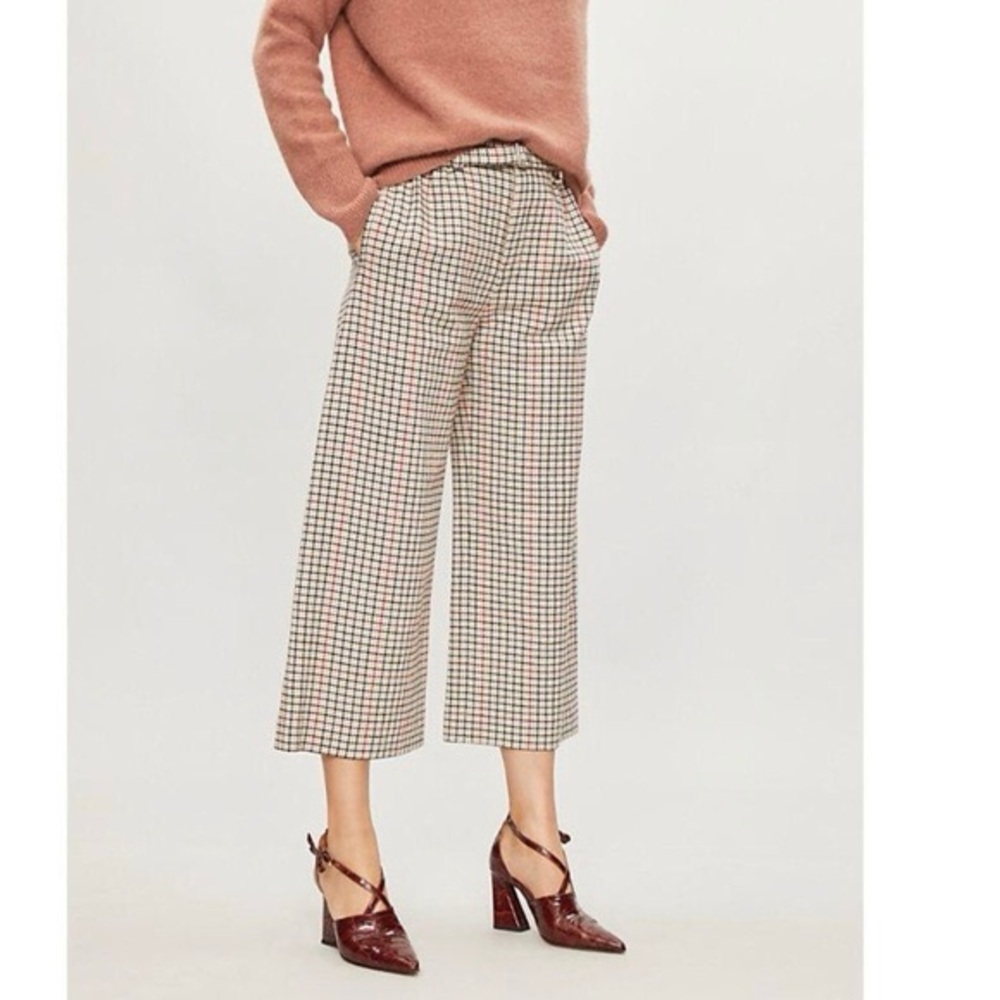 Maje Multicolor Checkered Cropped wool Pants